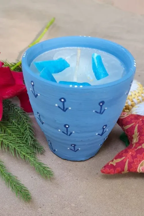 Antarang - Terracotta- Handpainted-Blue-Scented Candle