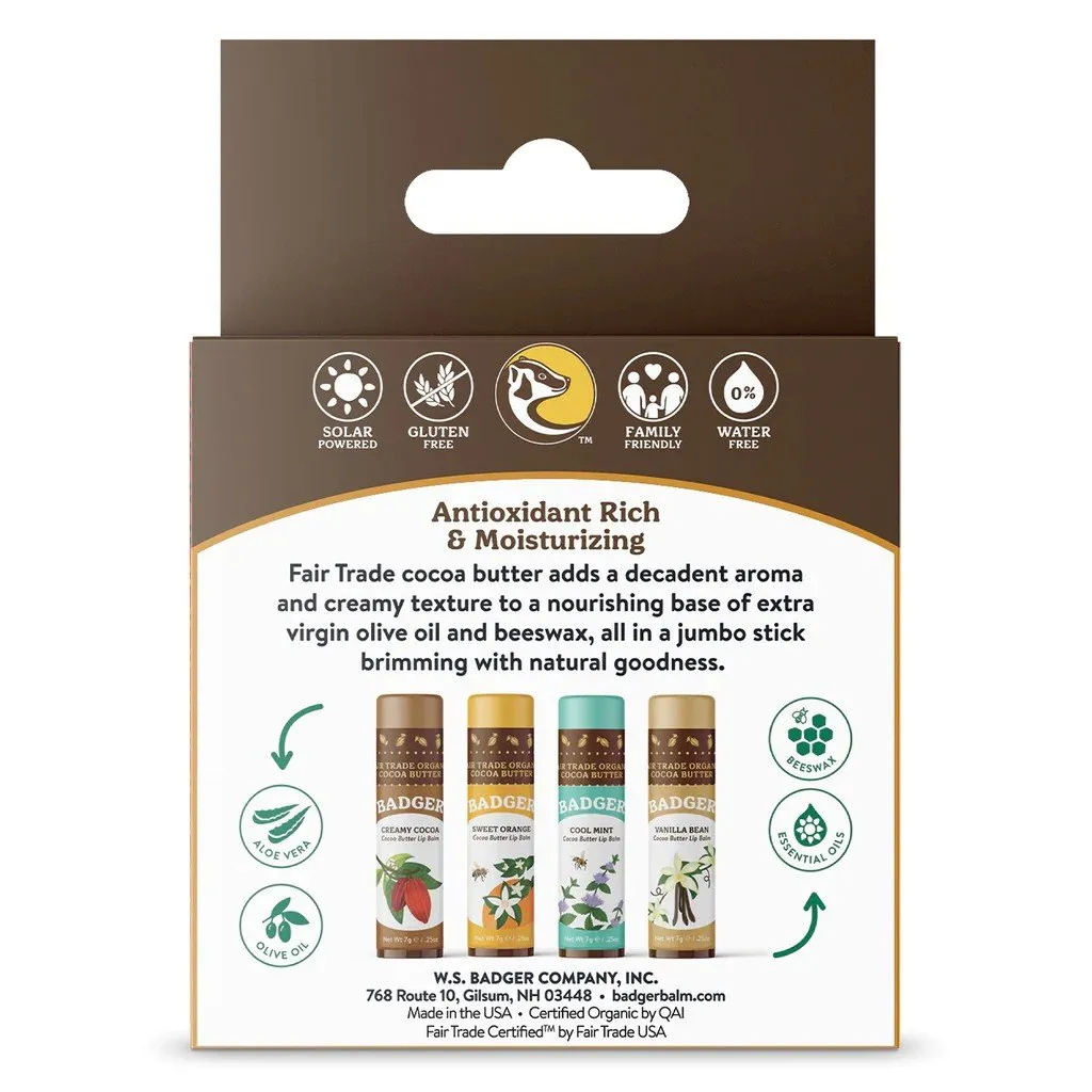 Badger Cocoa Butter Lip Balm 4 Pack Box