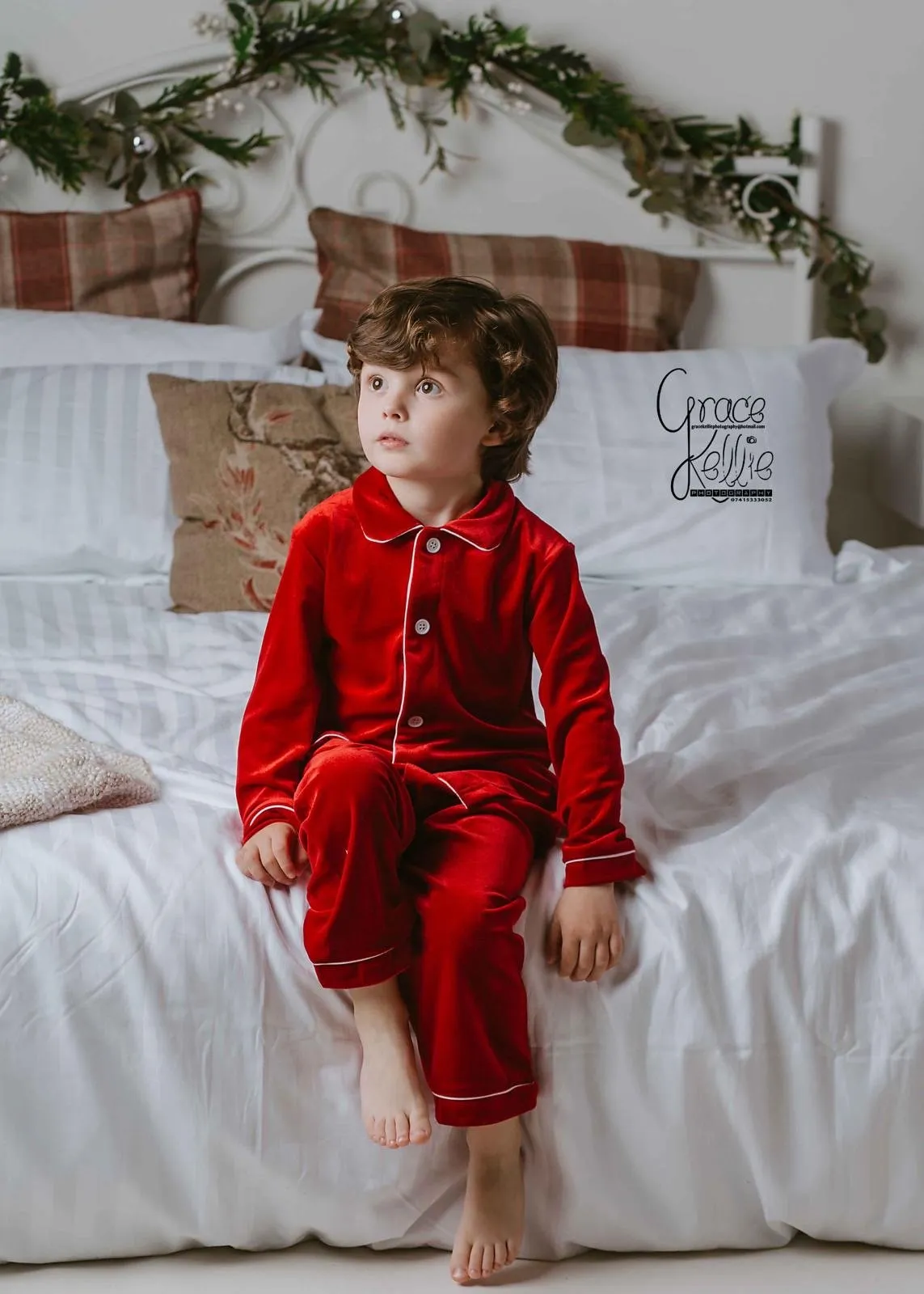 Boys Luxury Red Velvet Pyjamas