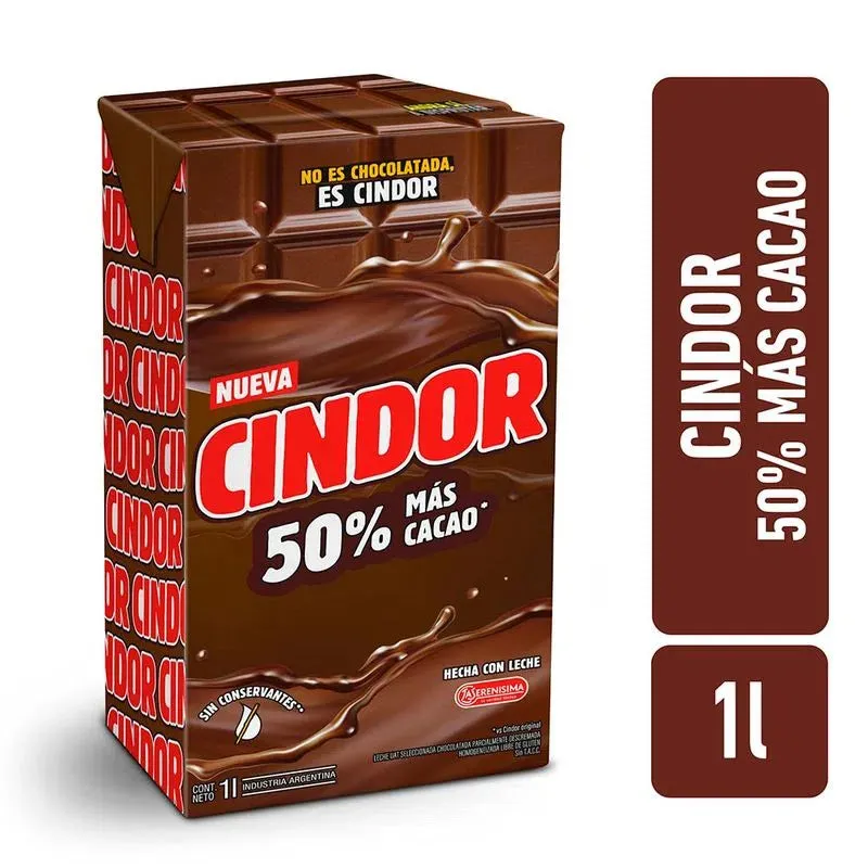 Cindor Milk Chocolate 50% More Cocoa Tetrapack 1 kg / 2.2 lb