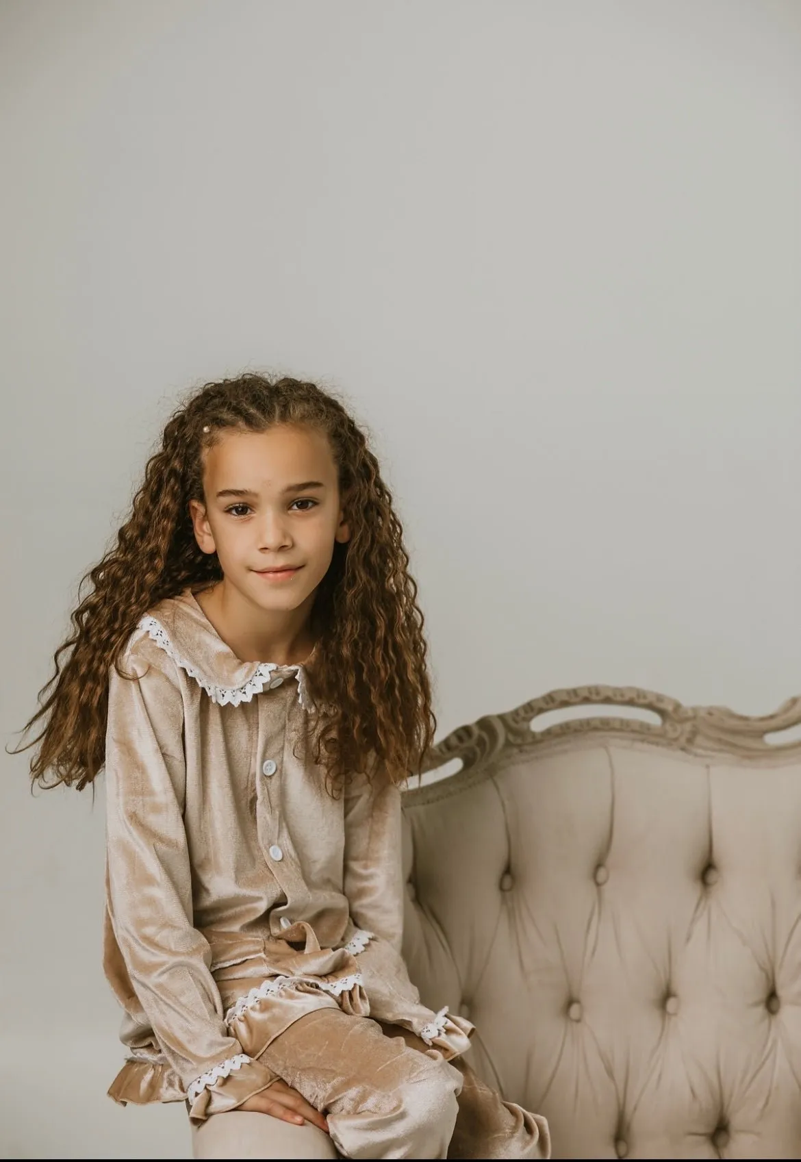 Girls Luxury Gold Velvet Frill Pyjamas