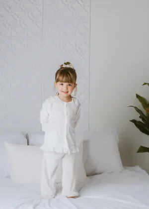 Girls Luxury White Velvet Frill Pyjamas