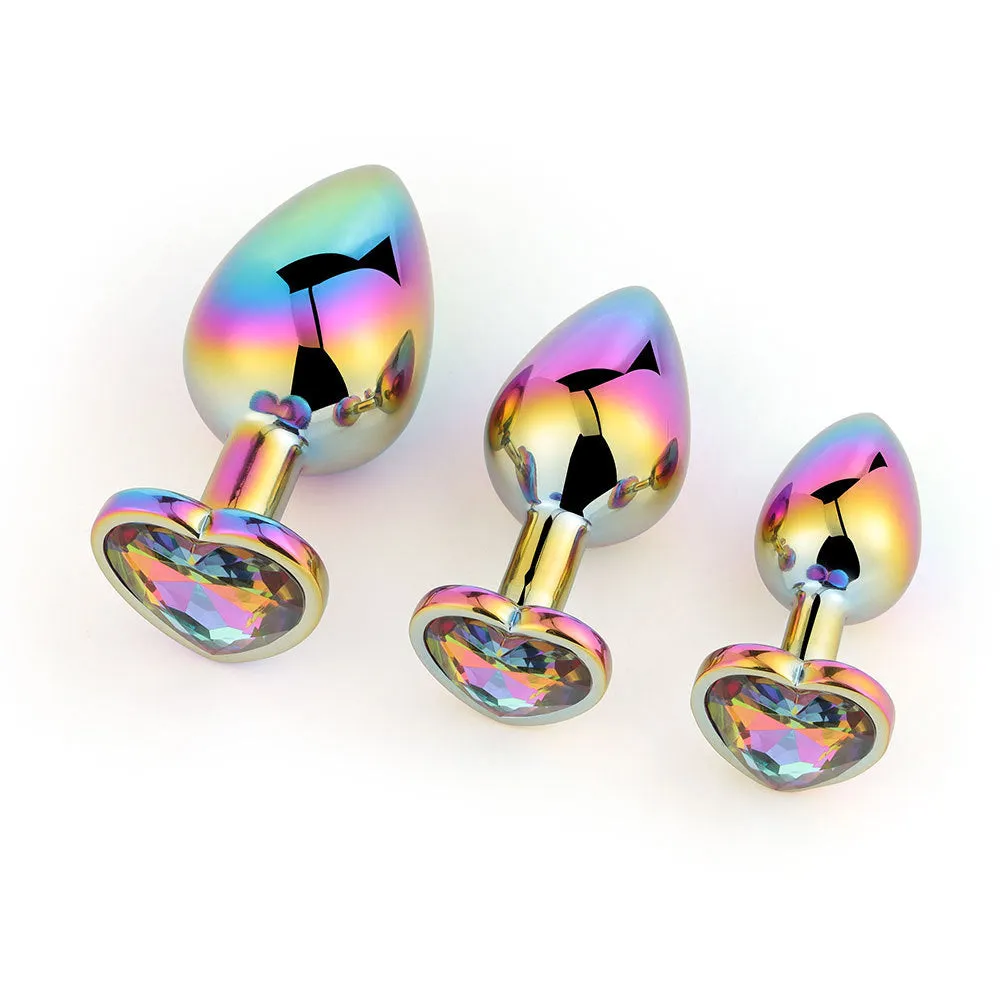 Jewelled Iridescent Metal Butt Plug (3 Piece)