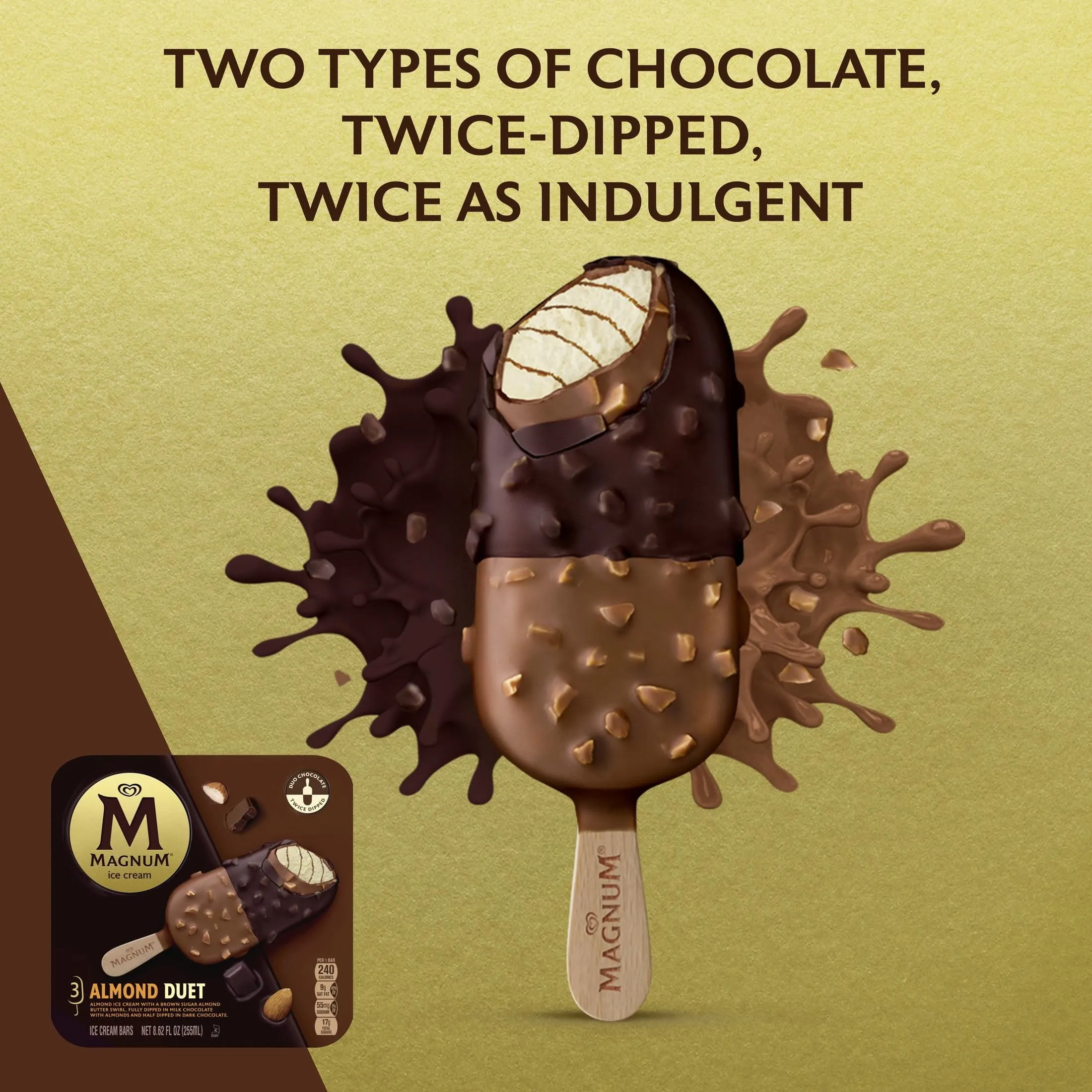 Magnum Almond Duet Ice Cream Bars, 8.62 fl oz, 3 Count