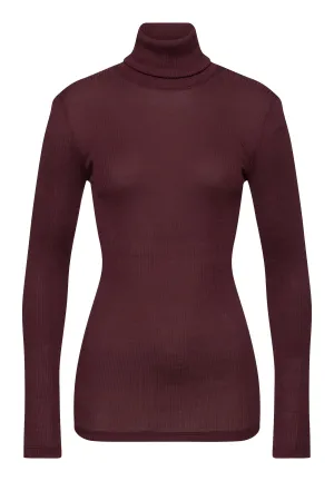 Maria Wool and Silk Fine Ribbed Turtleneck | Deep Maroon 70901-2483