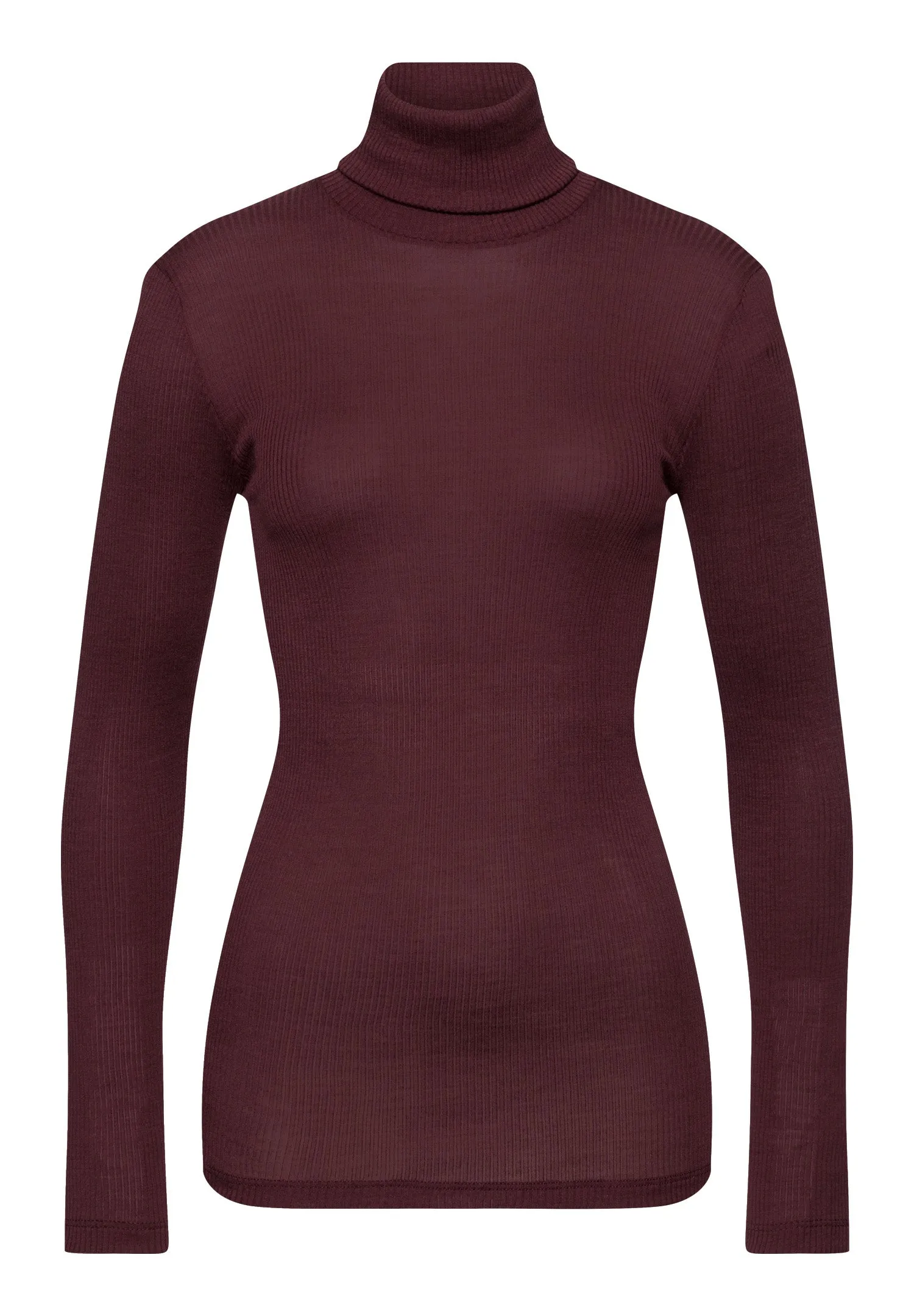 Maria Wool and Silk Fine Ribbed Turtleneck | Deep Maroon 70901-2483