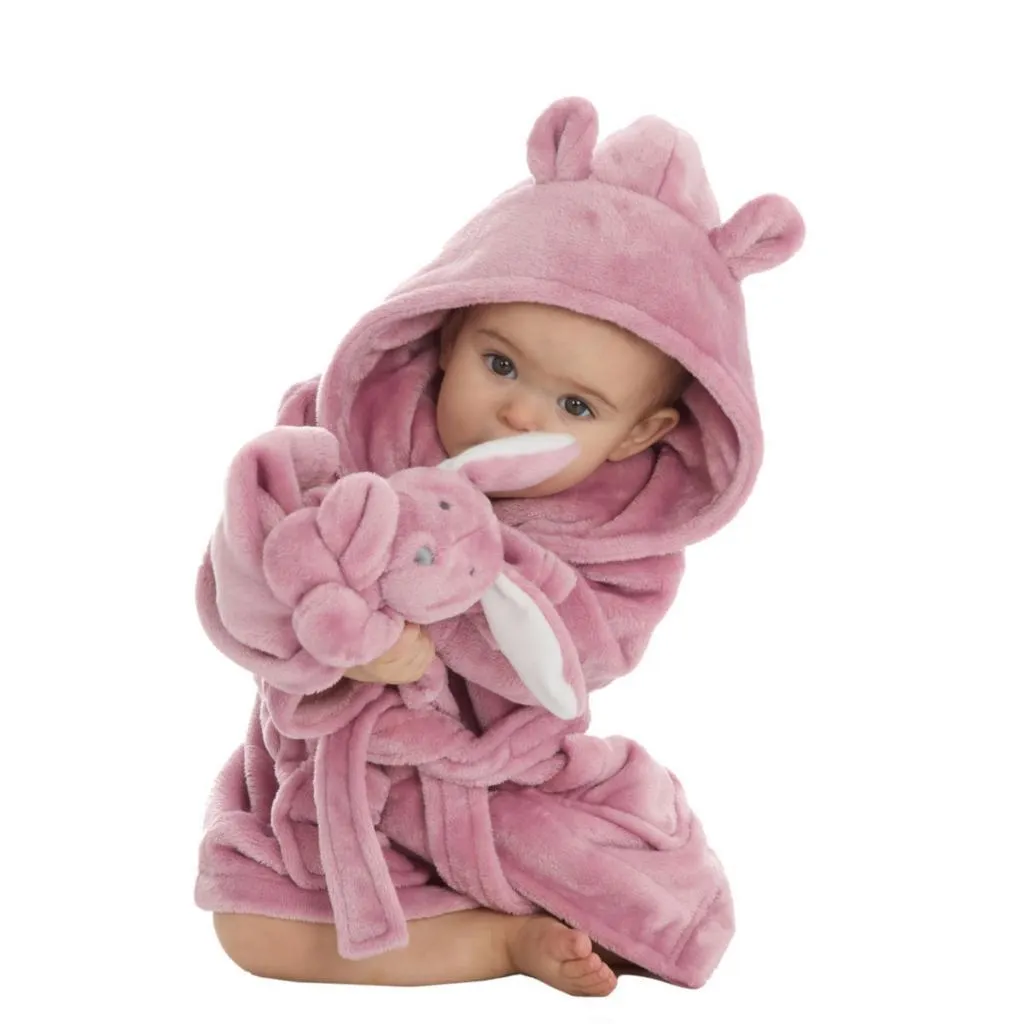 Personalisable Dressing Gown with Cute Ears - Dusky Pink