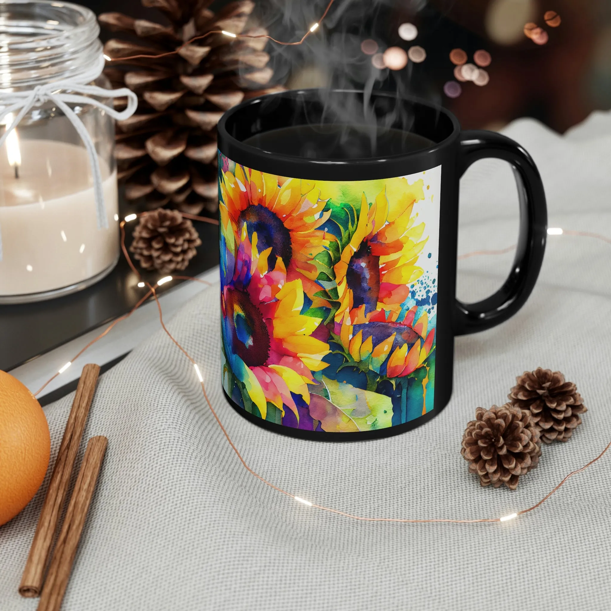 Rainbow Sunflower 05 - Black mug 11oz