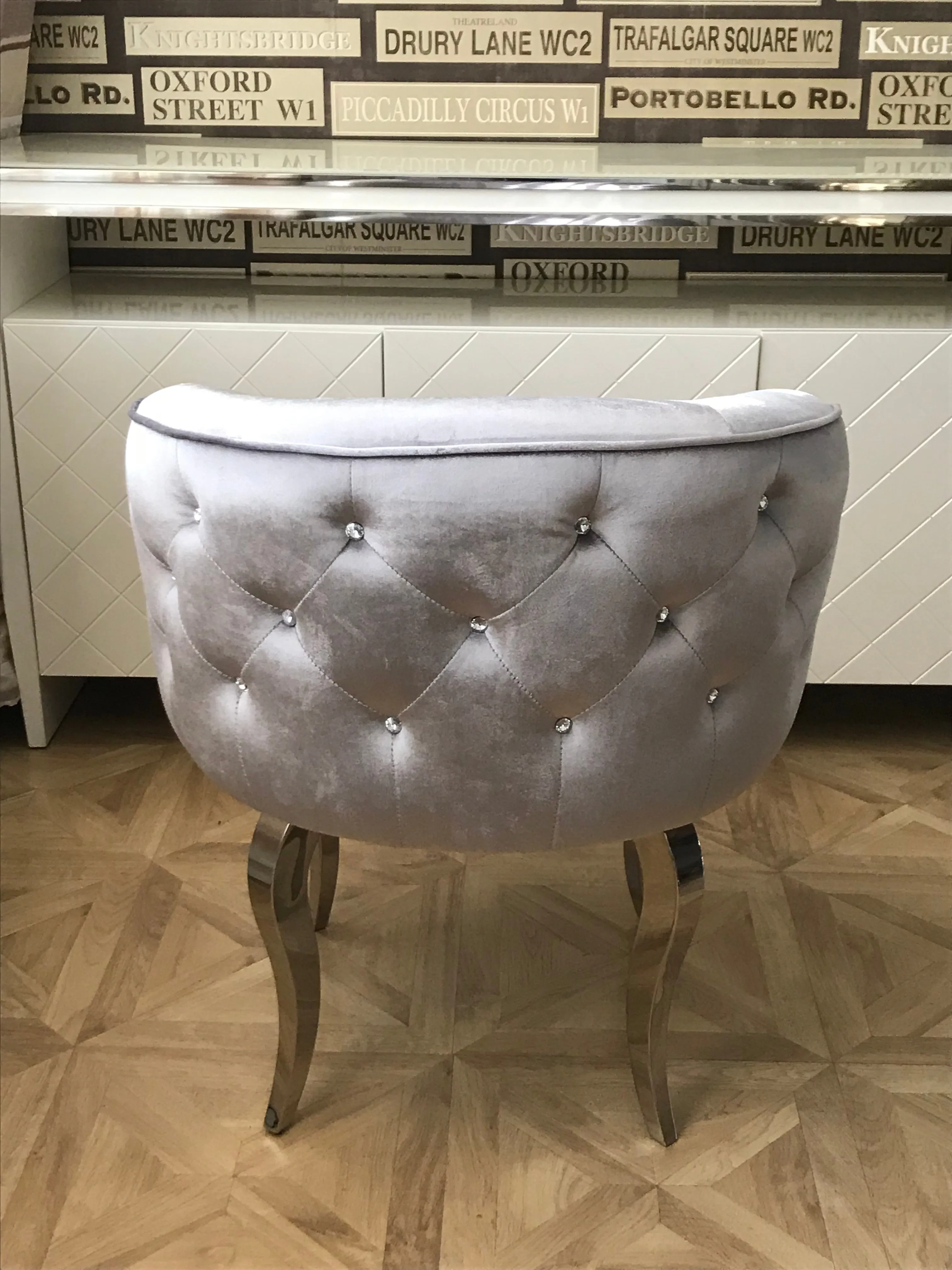 Silver Luxury Diamante Buttoned Crystal Style Armchair