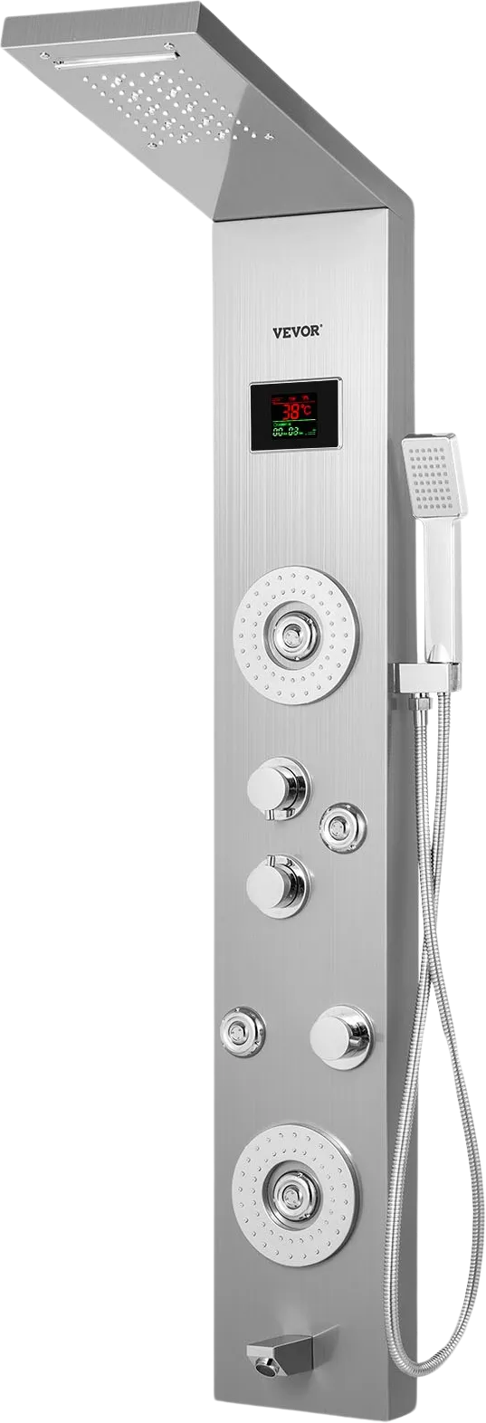 Vevor 6-in-1 LED Shower Panel Tower System Stainless Steel with Rainfall Waterfall and Adjustable Jets New