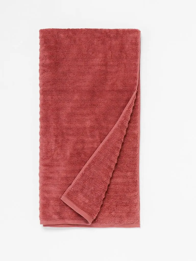 Westside Home Red Self Striped Bath Towel